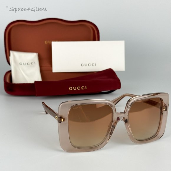 Gucci Women Sunglasses Trans Sand Brown Gradient Mirrored Square GG1314S 005 NEW - Picture 3 of 10